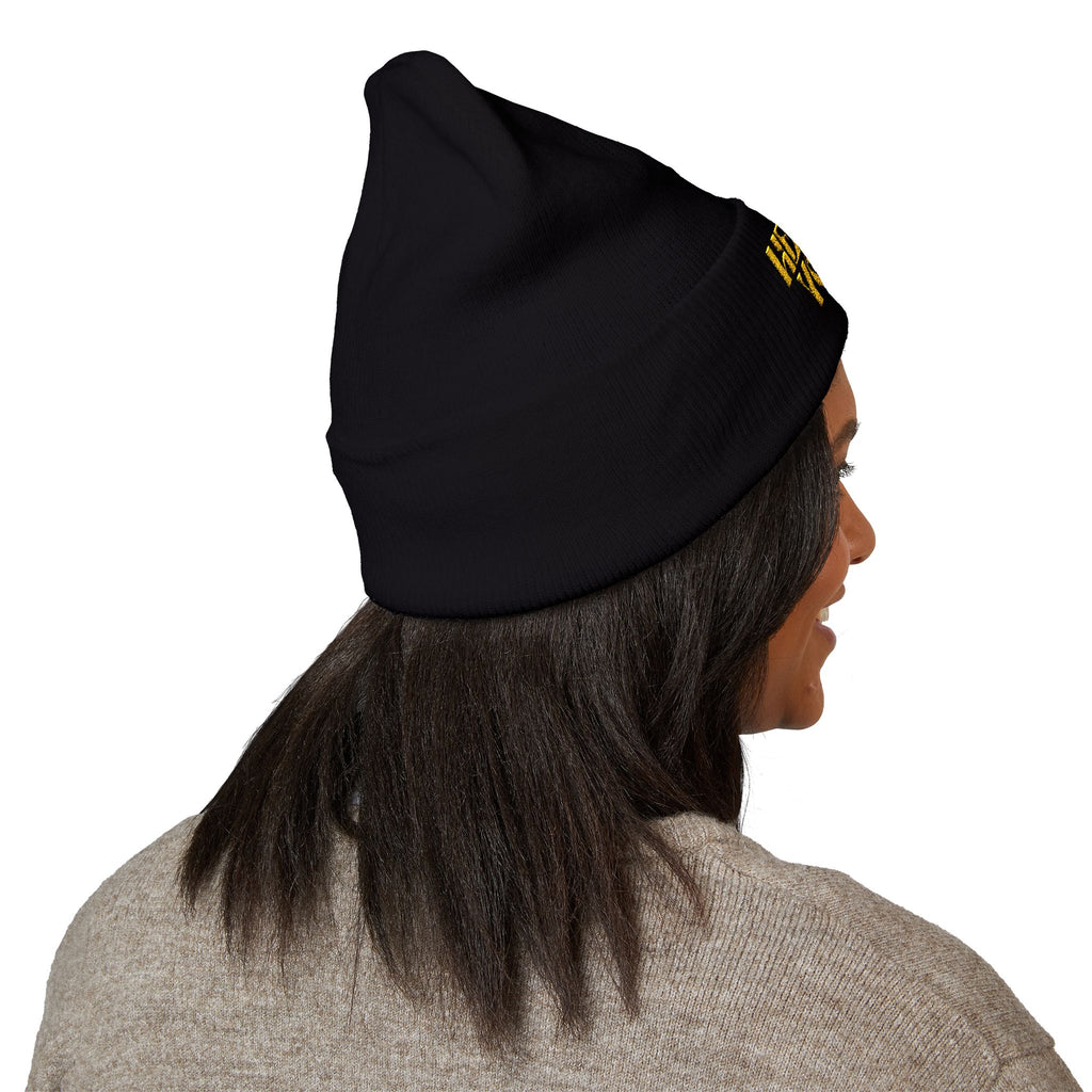 Helios Yoga Embroidered Cuffed Beanie — Cozy Yoga Studio Winter Hat