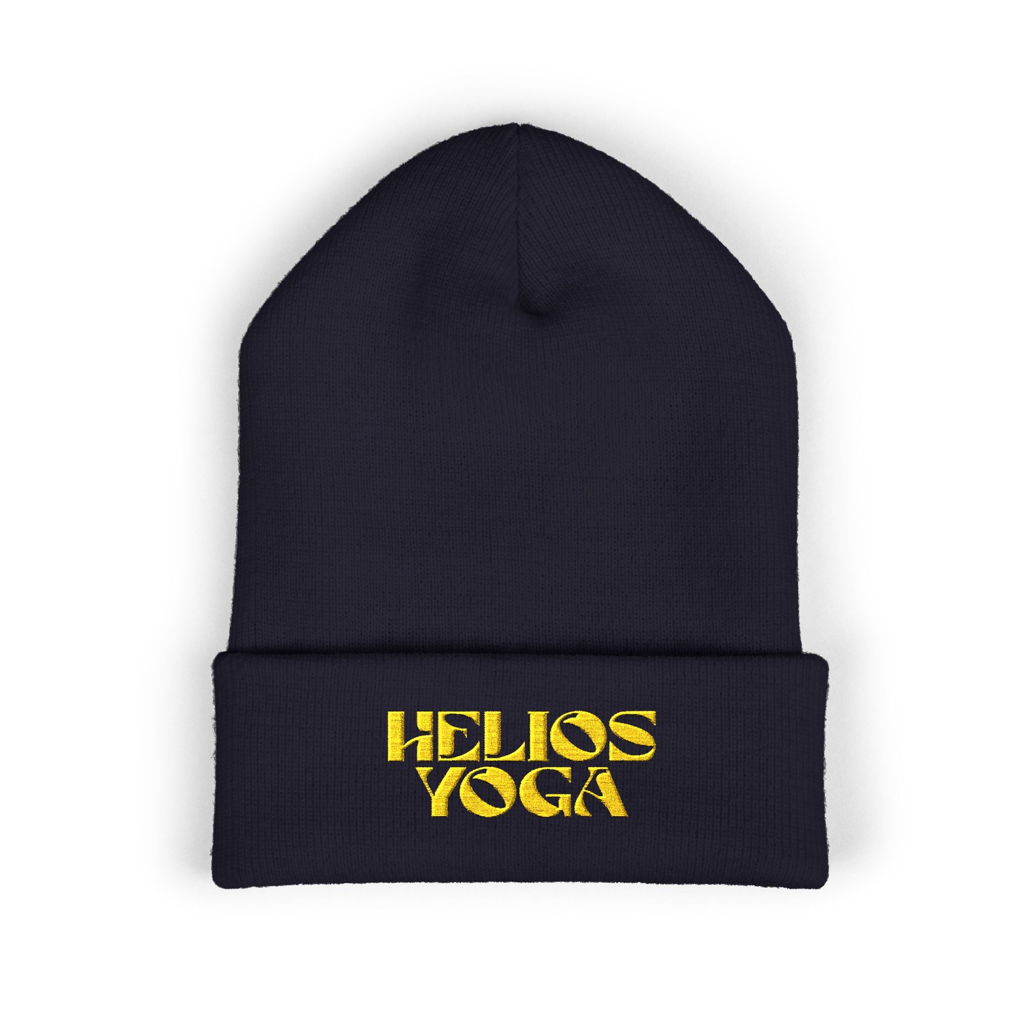 Helios Yoga Embroidered Cuffed Beanie — Cozy Yoga Studio Winter Hat
