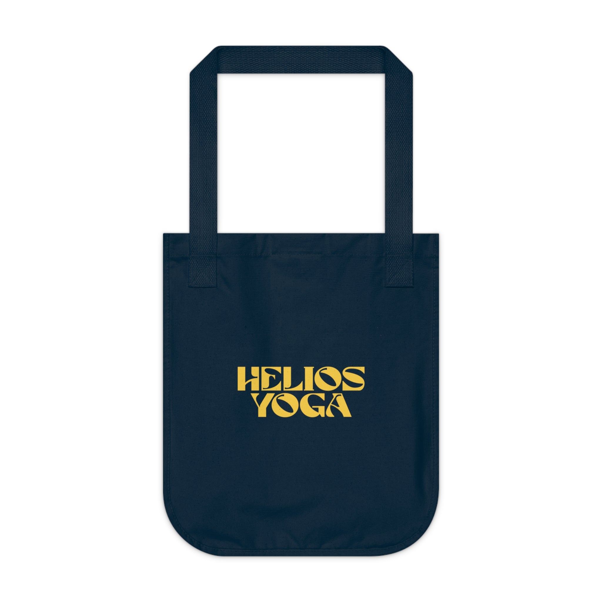 Helios Yoga Organic Tote Bag — Retro Yellow Logo Canvas Market Bag