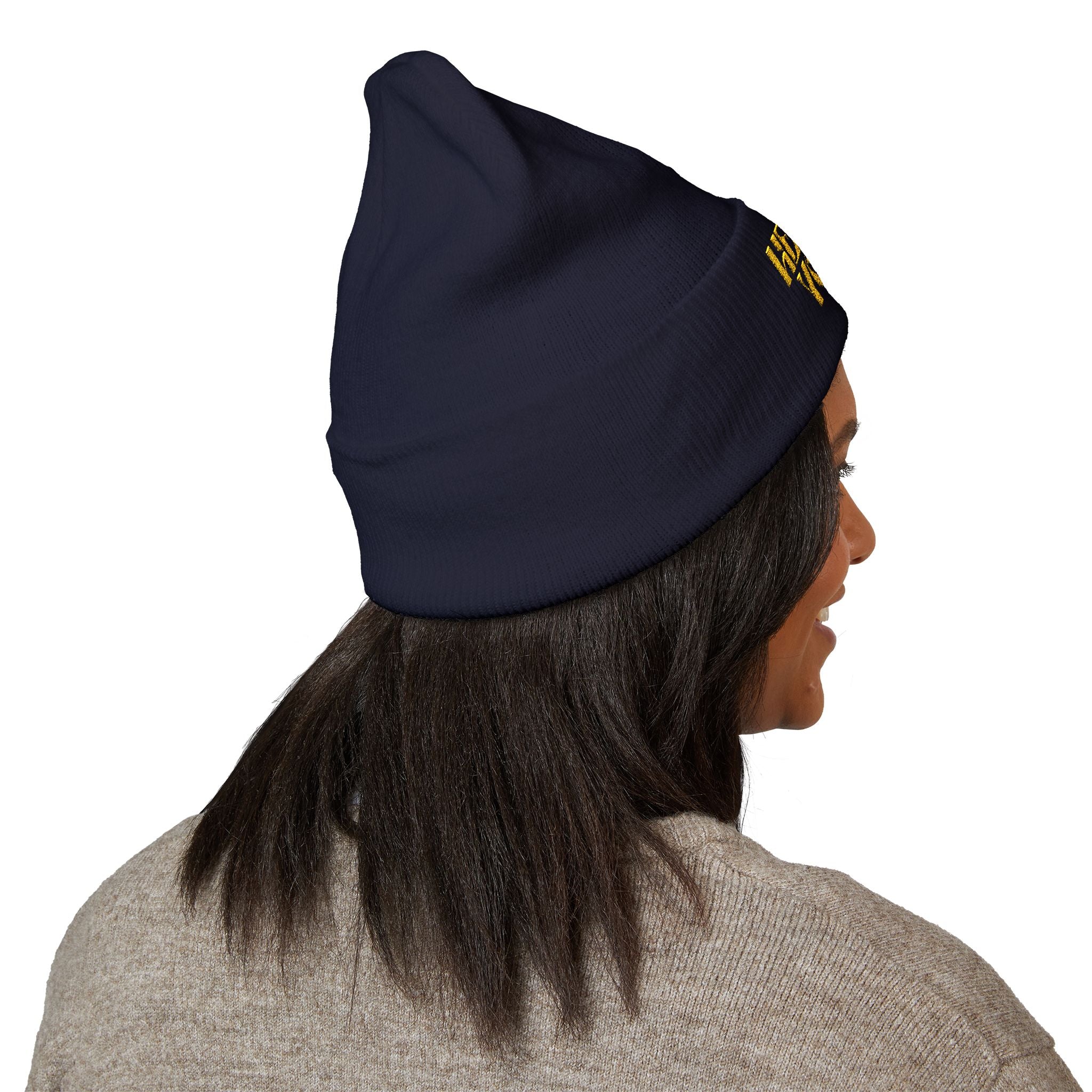 Helios Yoga Embroidered Cuffed Beanie — Cozy Yoga Studio Winter Hat