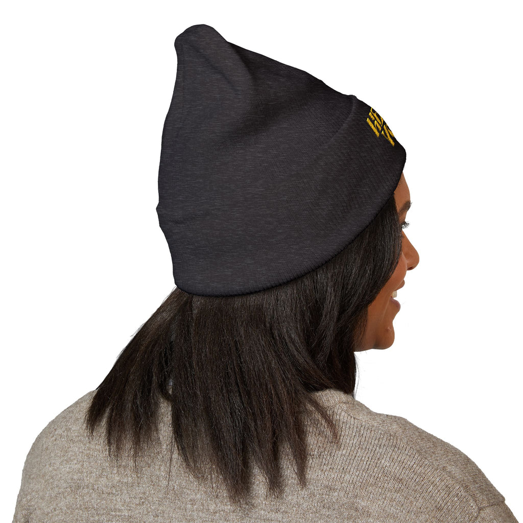 Helios Yoga Embroidered Cuffed Beanie — Cozy Yoga Studio Winter Hat