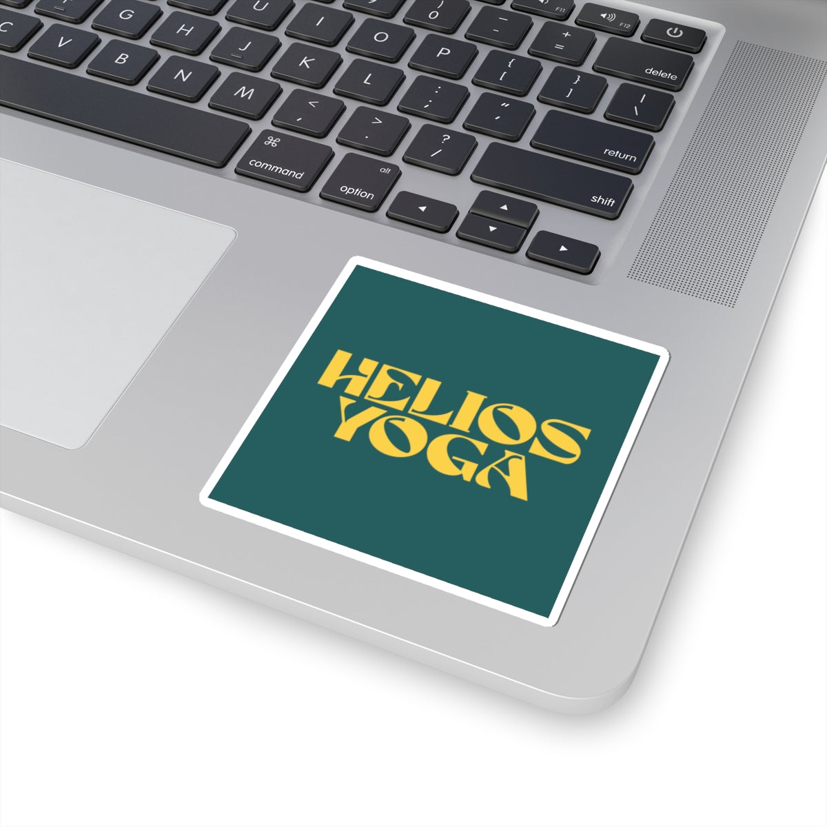 Helios Yoga Sticker — Retro Bold Logo Kiss-Cut Laptop Decal