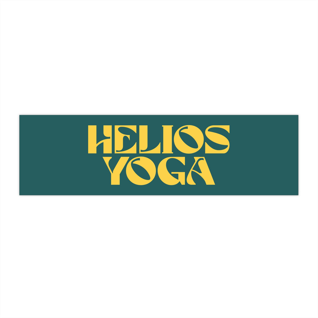 Helios Yoga Bumper Sticker — Retro Yellow Logo on Teal