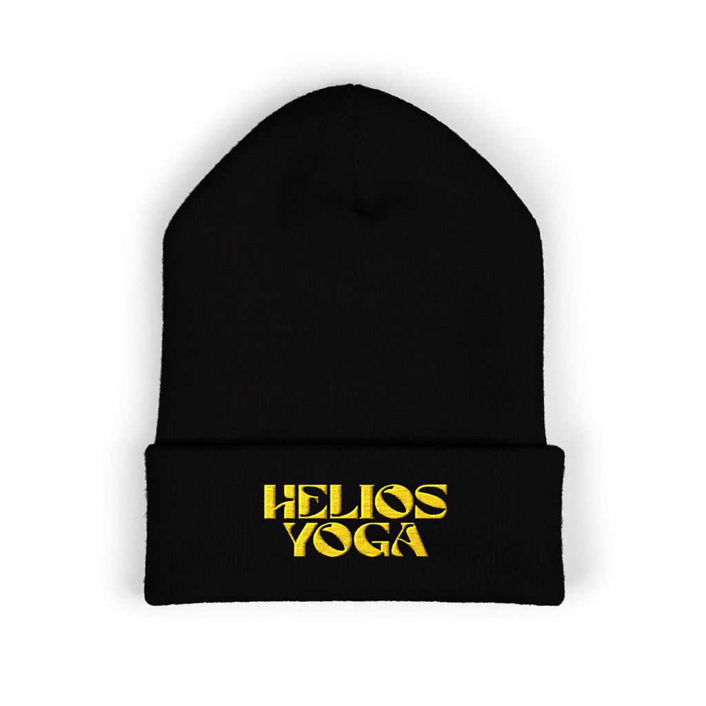 Helios Yoga Embroidered Cuffed Beanie — Cozy Yoga Studio Winter Hat