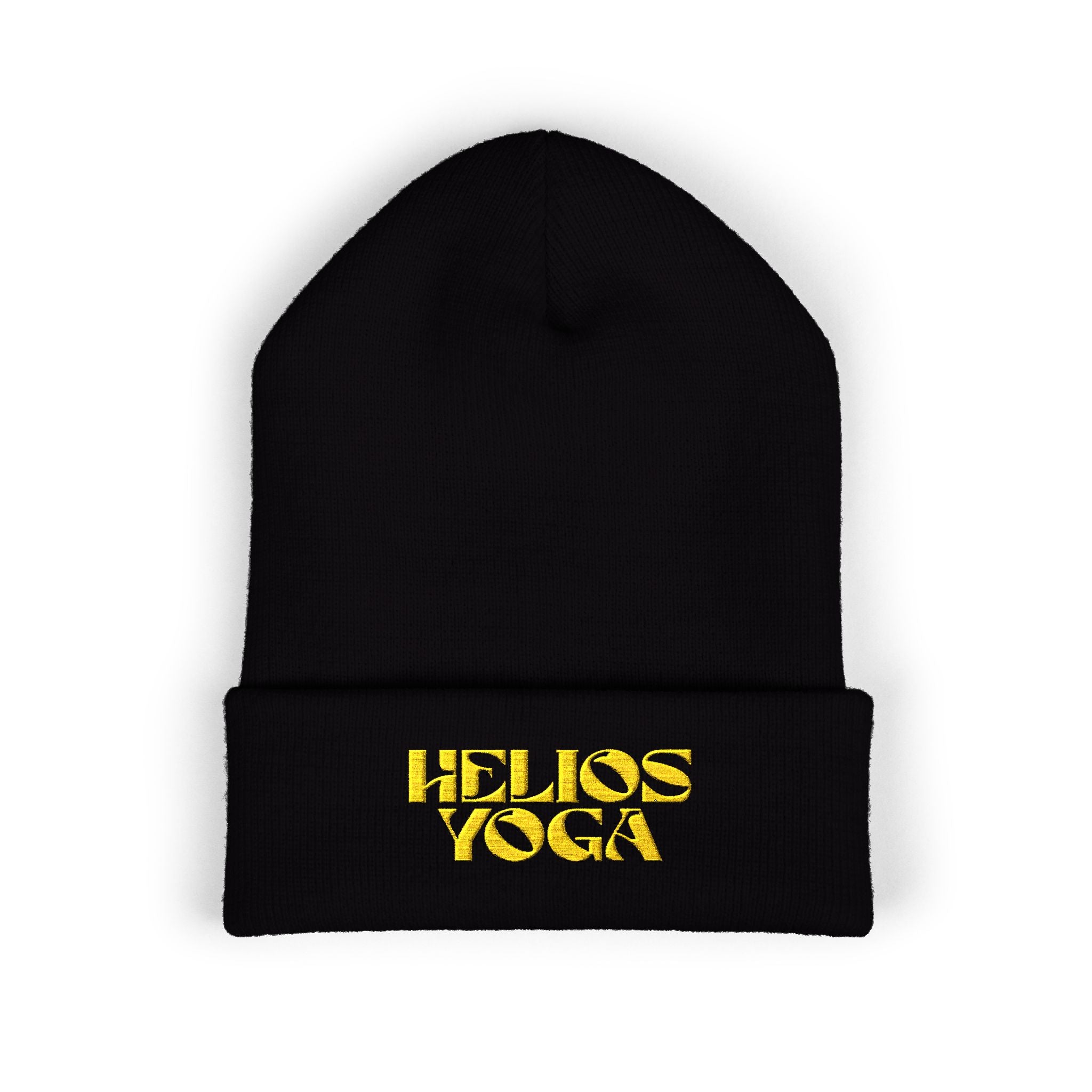 Helios Yoga Embroidered Cuffed Beanie — Cozy Yoga Studio Winter Hat