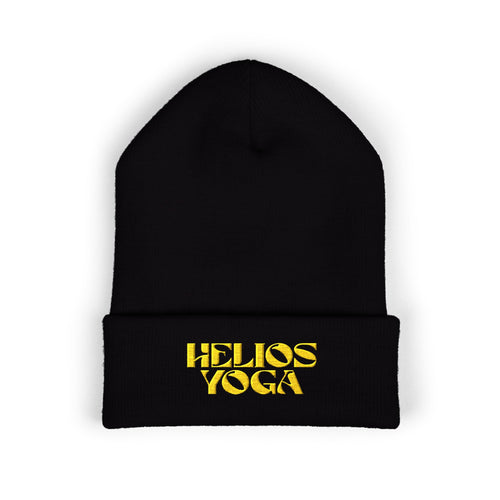 Helios Yoga Embroidered Cuffed Beanie — Cozy Yoga Studio Winter Hat