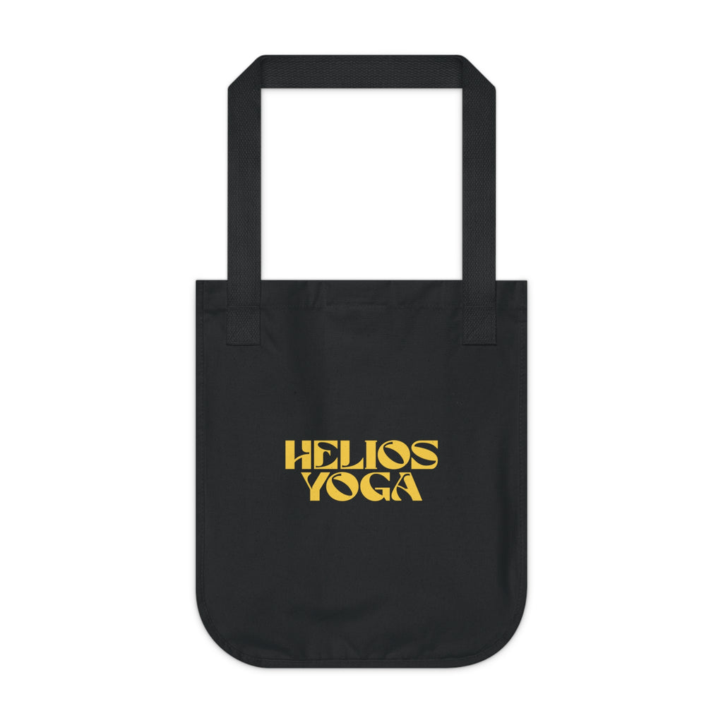 Helios Yoga Organic Tote Bag — Retro Yellow Logo Canvas Market Bag