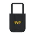 Helios Yoga Organic Tote Bag — Retro Yellow Logo Canvas Market Bag
