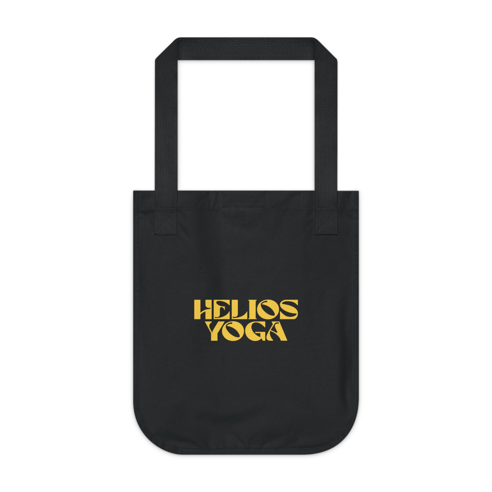 Helios Yoga Organic Tote Bag — Retro Yellow Logo Canvas Market Bag