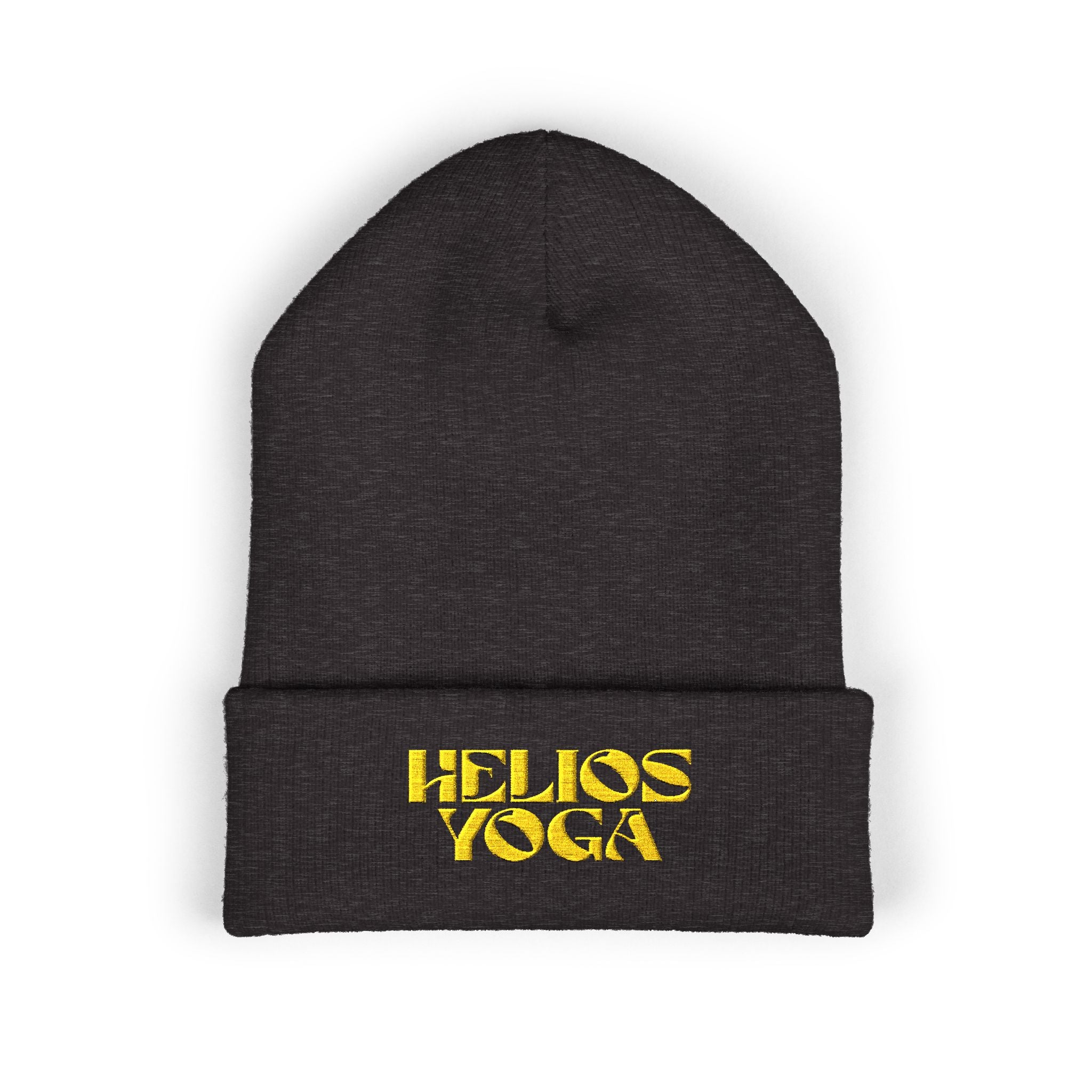 Helios Yoga Embroidered Cuffed Beanie — Cozy Yoga Studio Winter Hat